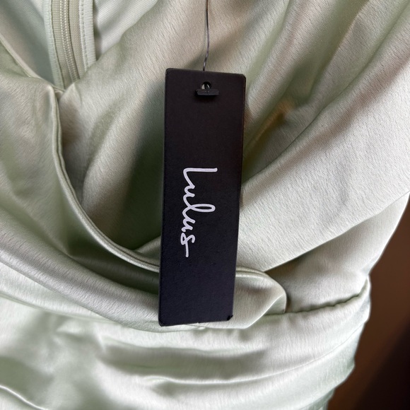 NWT Lulu's Asymmetrical Always Celebrating Sage Satin Mini Dress Size Small - Picture 7 of 13